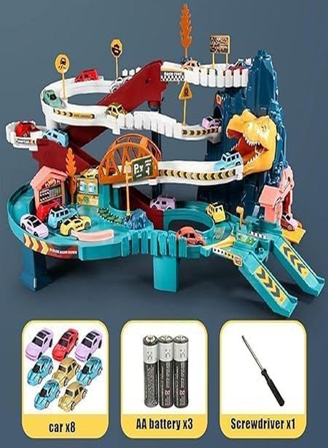 FUNLOT Dinosaur Toy Car Race Track/Ramp Track Climbing Hills -Colorful Vehicles Construction Play Set with 12 Mini Racer Cars and Track for Preschool Gifts Kids Ages 3 Years and Older - Image 4
